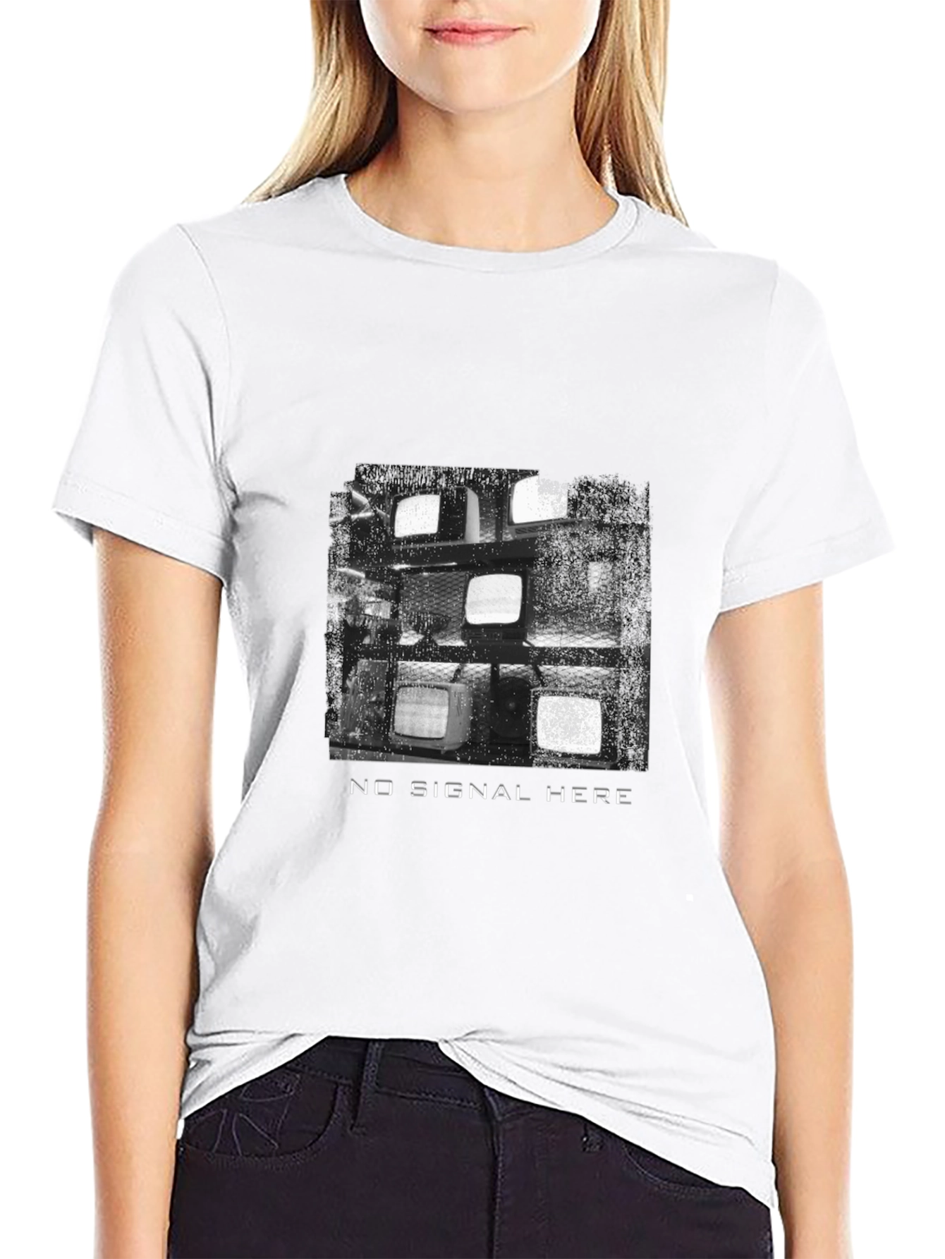 Retro TV Static Black T-Shirt - No Signal Here