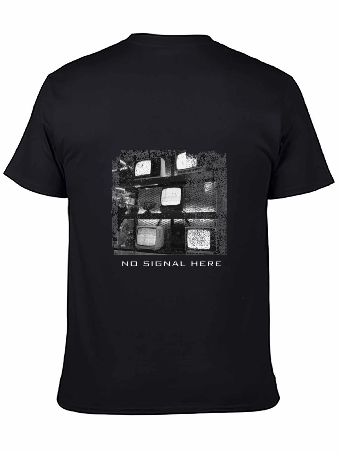 Retro TV Static Black T-Shirt - No Signal Here