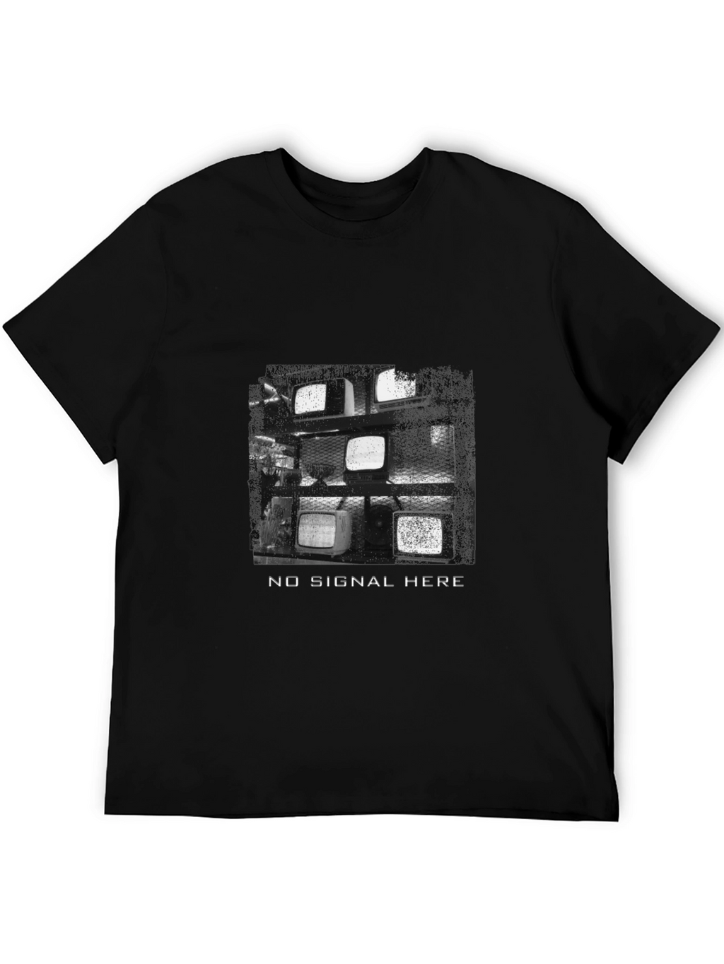 Retro TV Static Black T-Shirt - No Signal Here