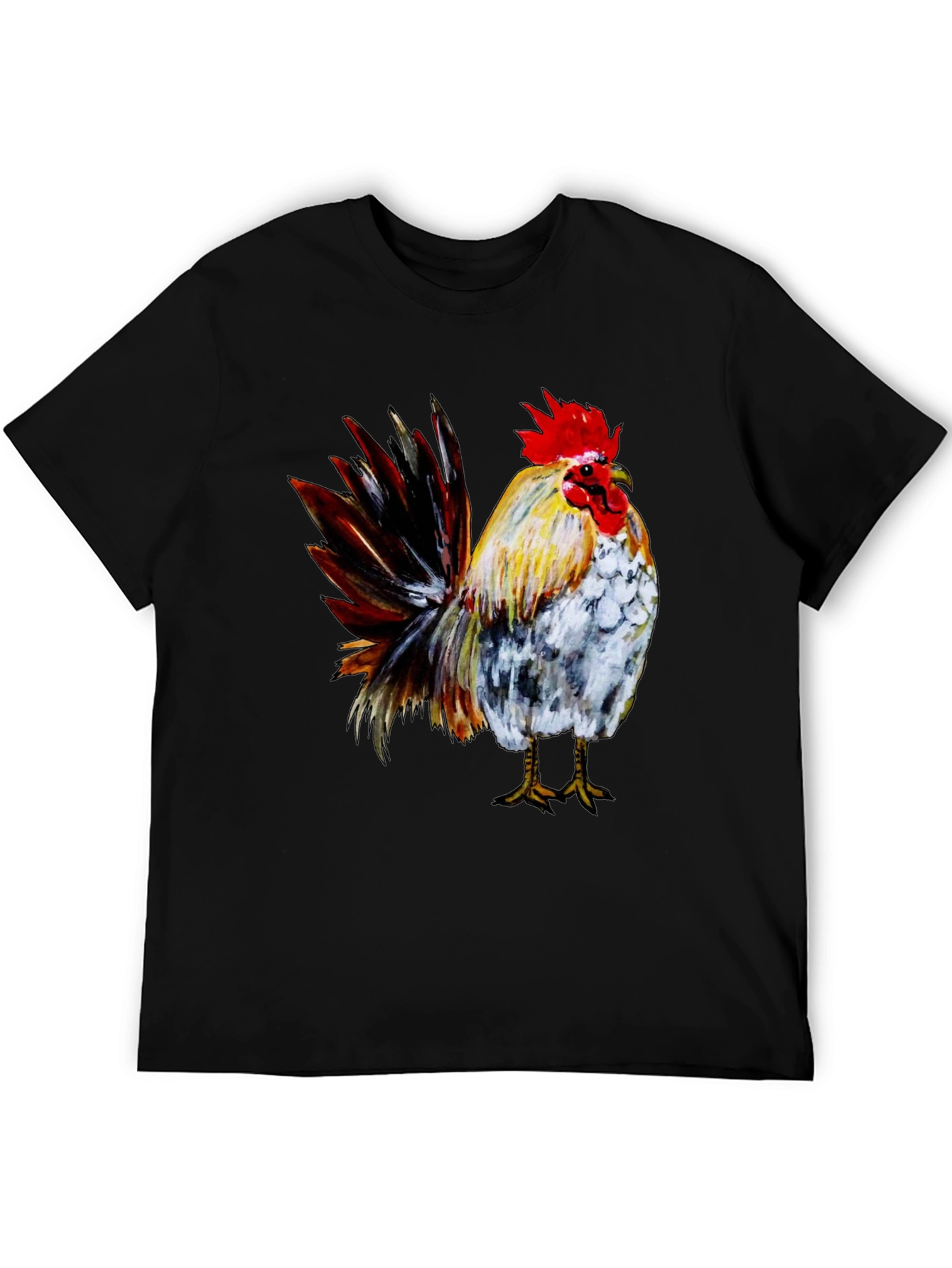 Rooster Graphic Print Black T-Shirt