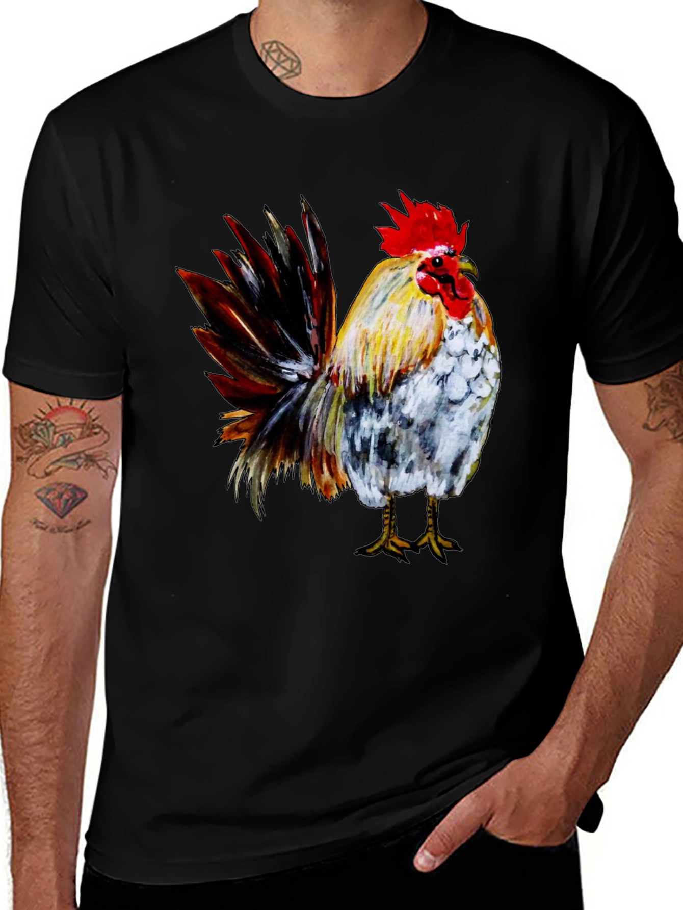 Rooster Graphic Print Black T-Shirt