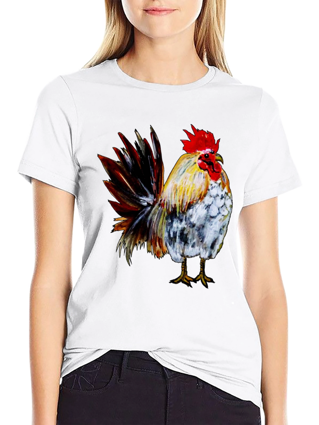 Rooster Graphic Print Black T-Shirt