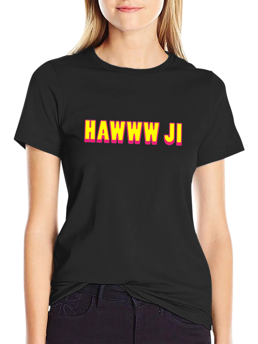 HAWWW JI T-Shirt - Bold Text Graphic Tee