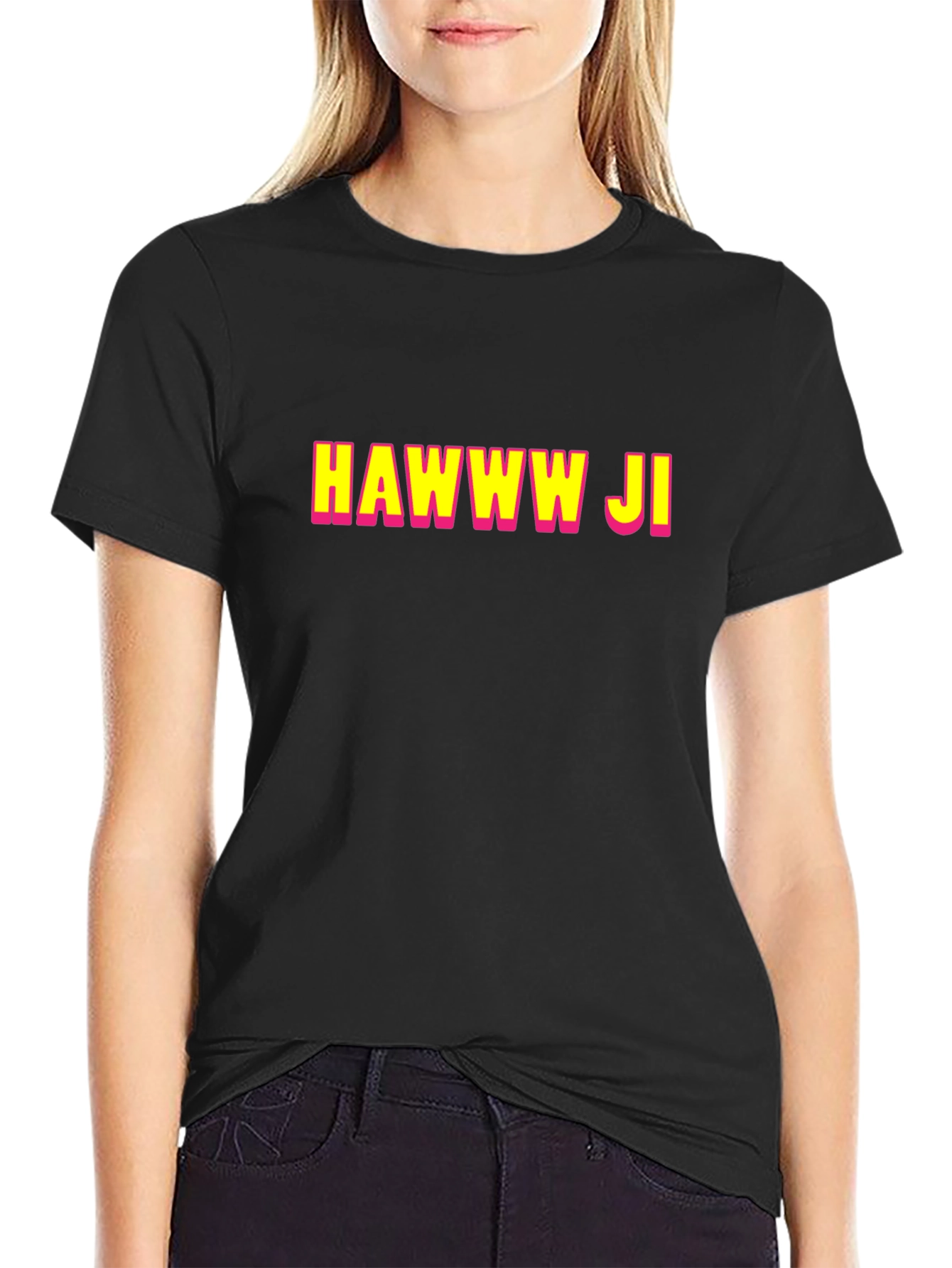 HAWWW JI T-Shirt - Bold Text Graphic Tee
