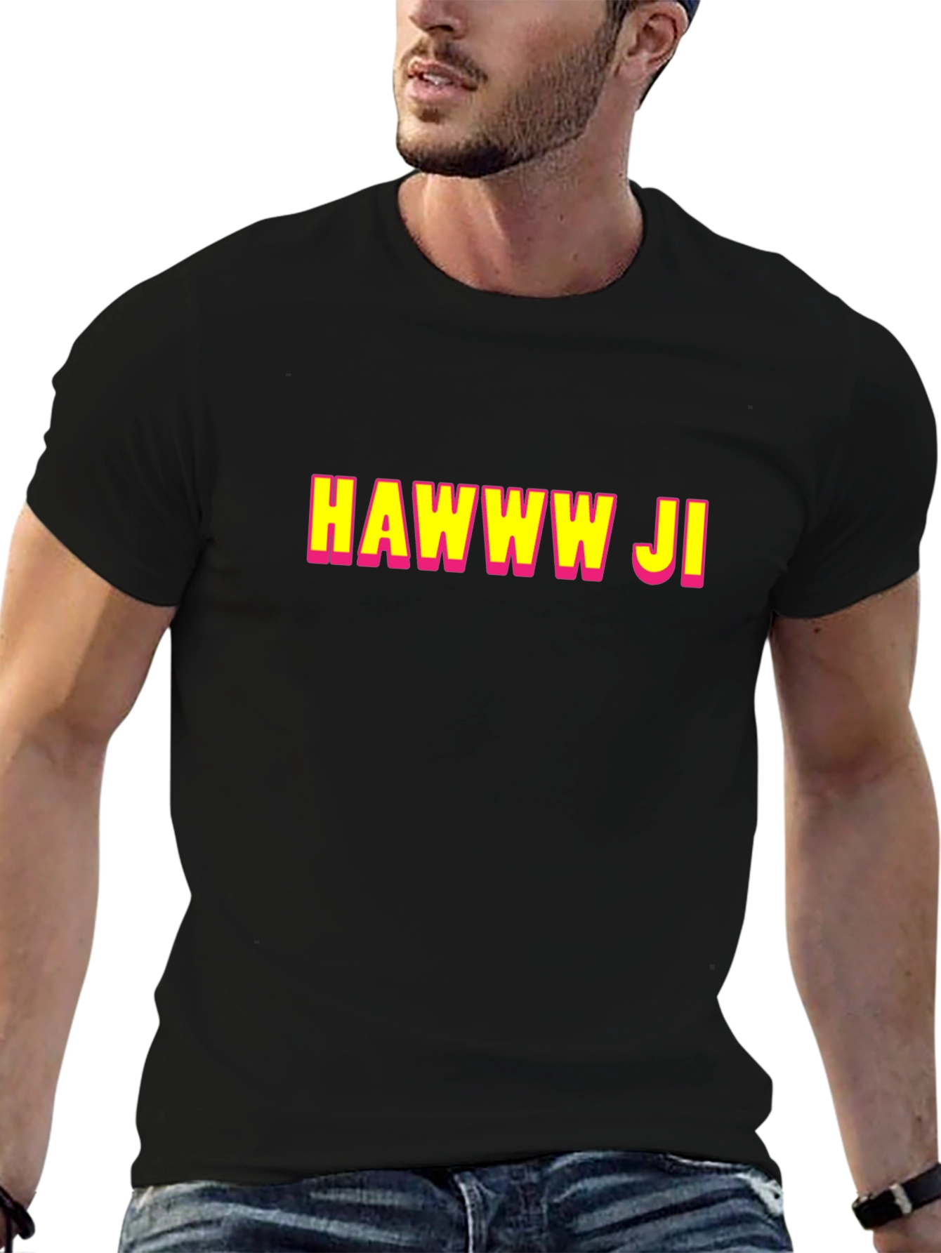 HAWWW JI T-Shirt - Bold Text Graphic Tee