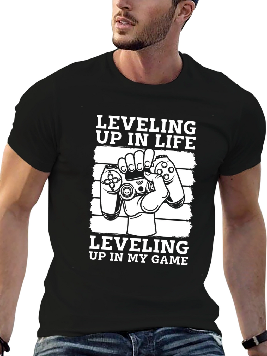 Leveling Up Gamer T-Shirt - Black Cotton Blend