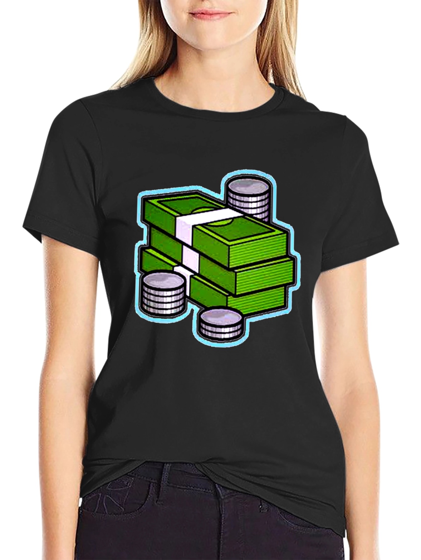 Money Stack Graphic Tee - Black Cotton T-Shirt