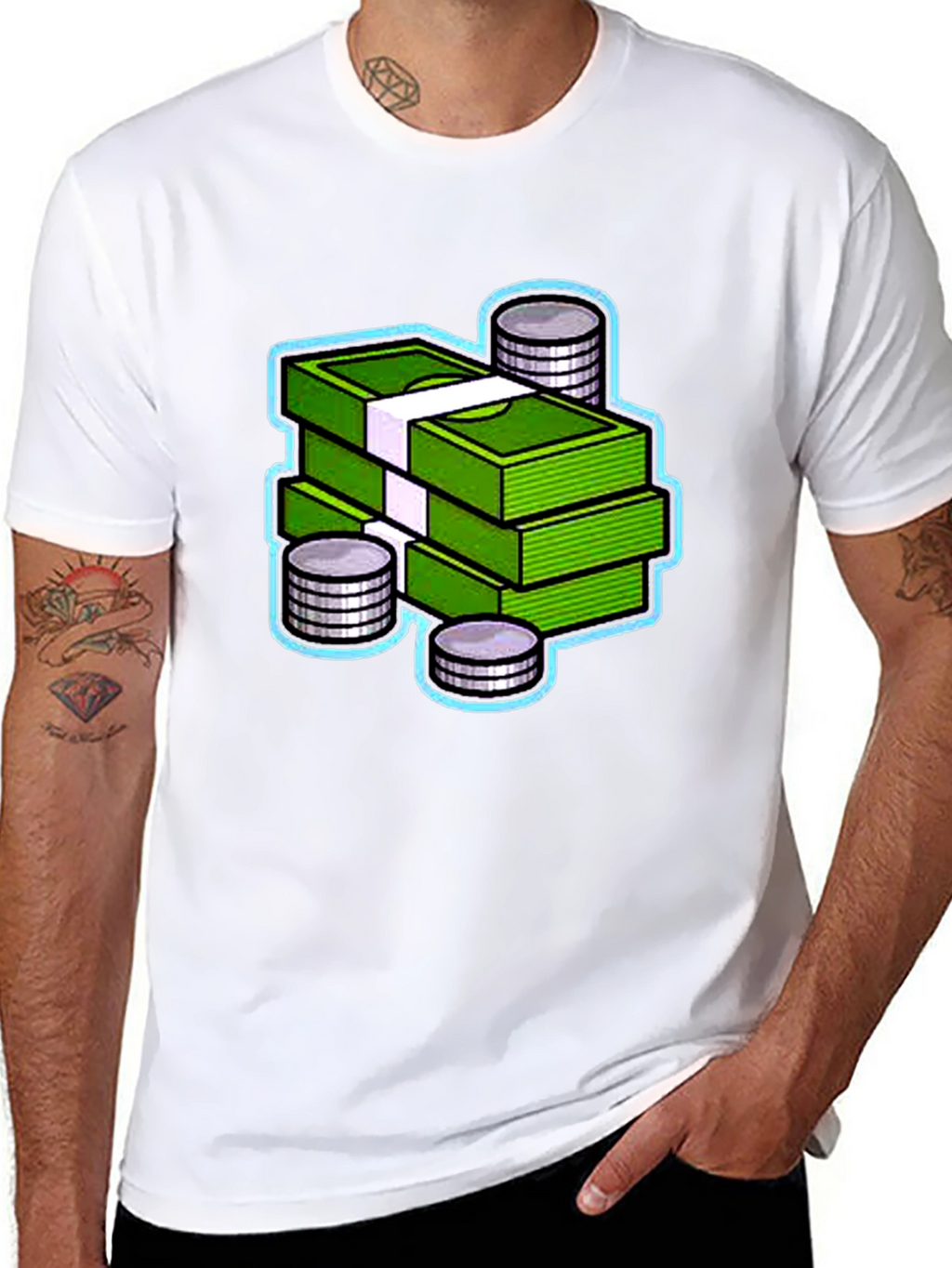 Money Stack Graphic Tee - Black Cotton T-Shirt