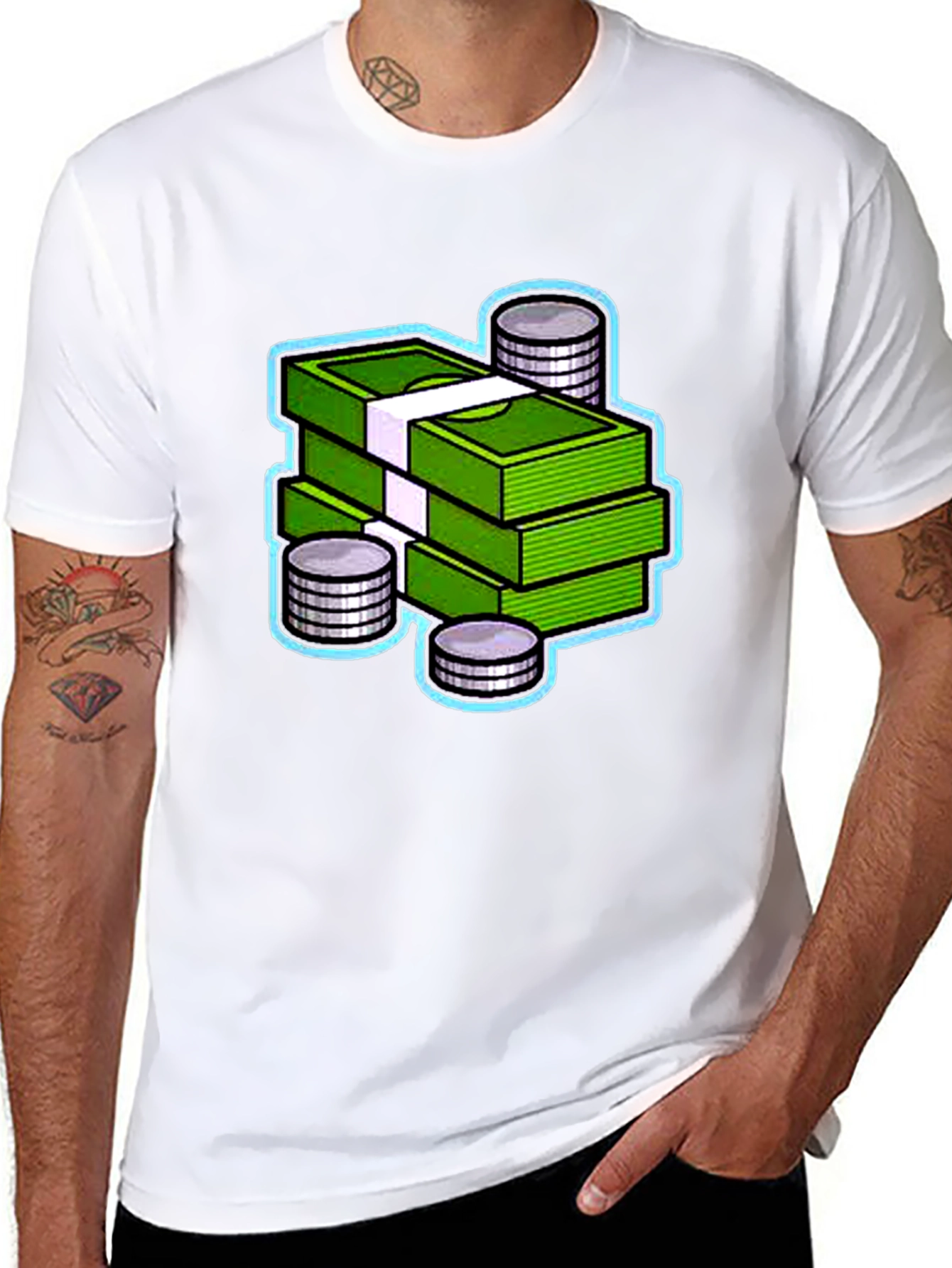 Money Stack Graphic Tee - Black Cotton T-Shirt