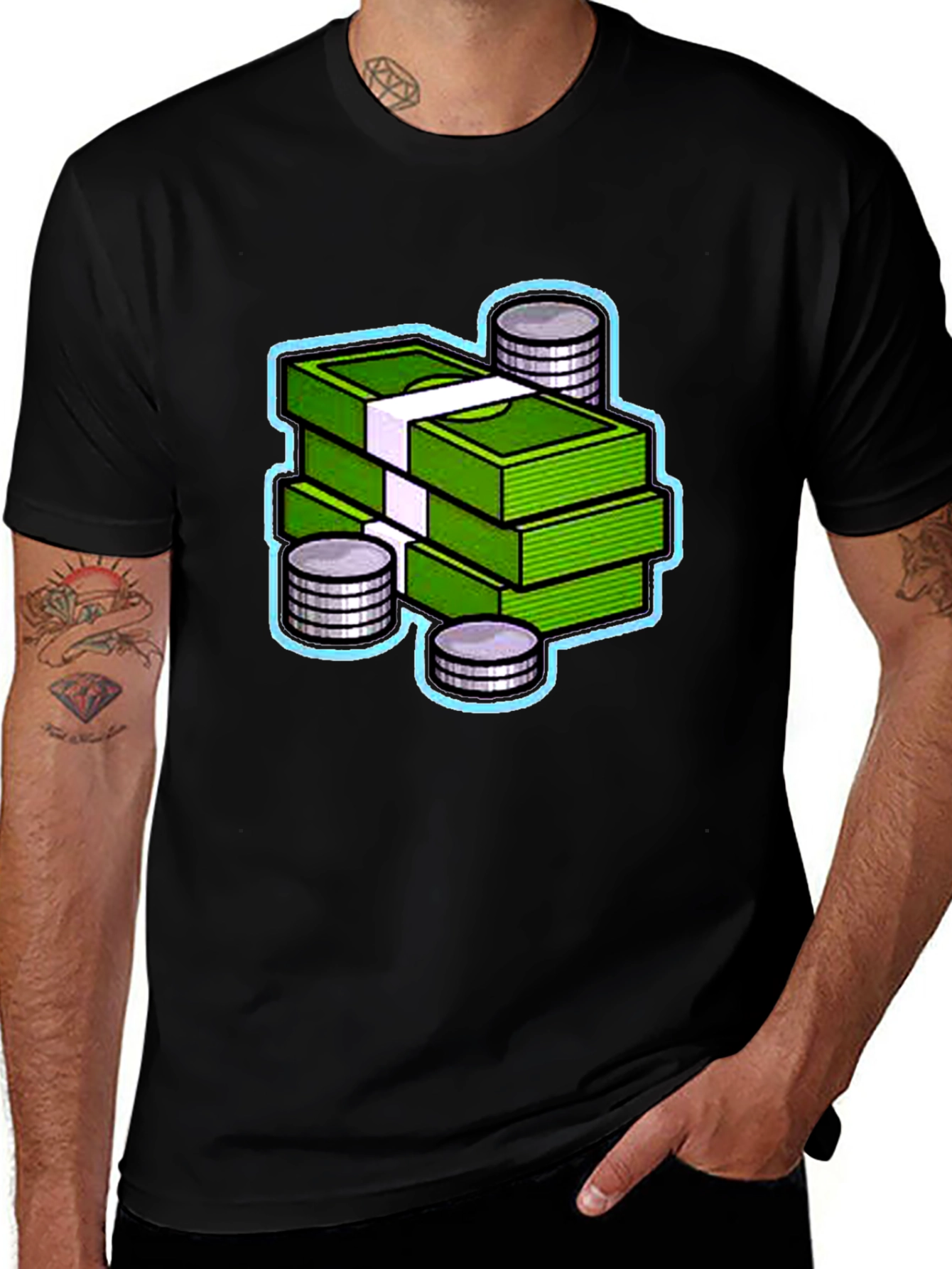 Money Stack Graphic Tee - Black Cotton T-Shirt