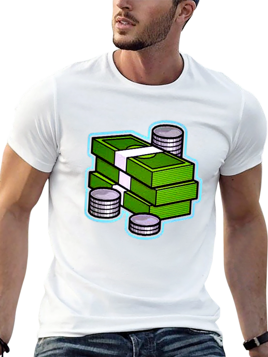 Money Stack Graphic Tee - Black Cotton T-Shirt