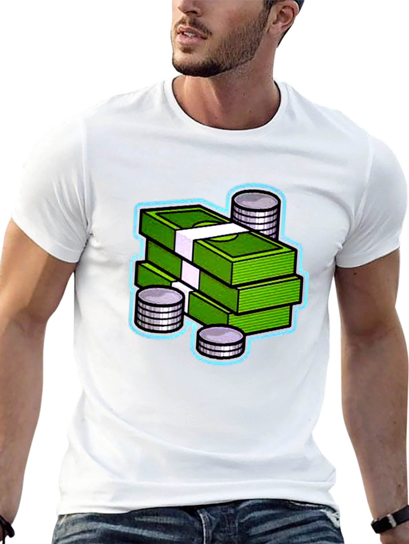 Money Stack Graphic Tee - Black Cotton T-Shirt