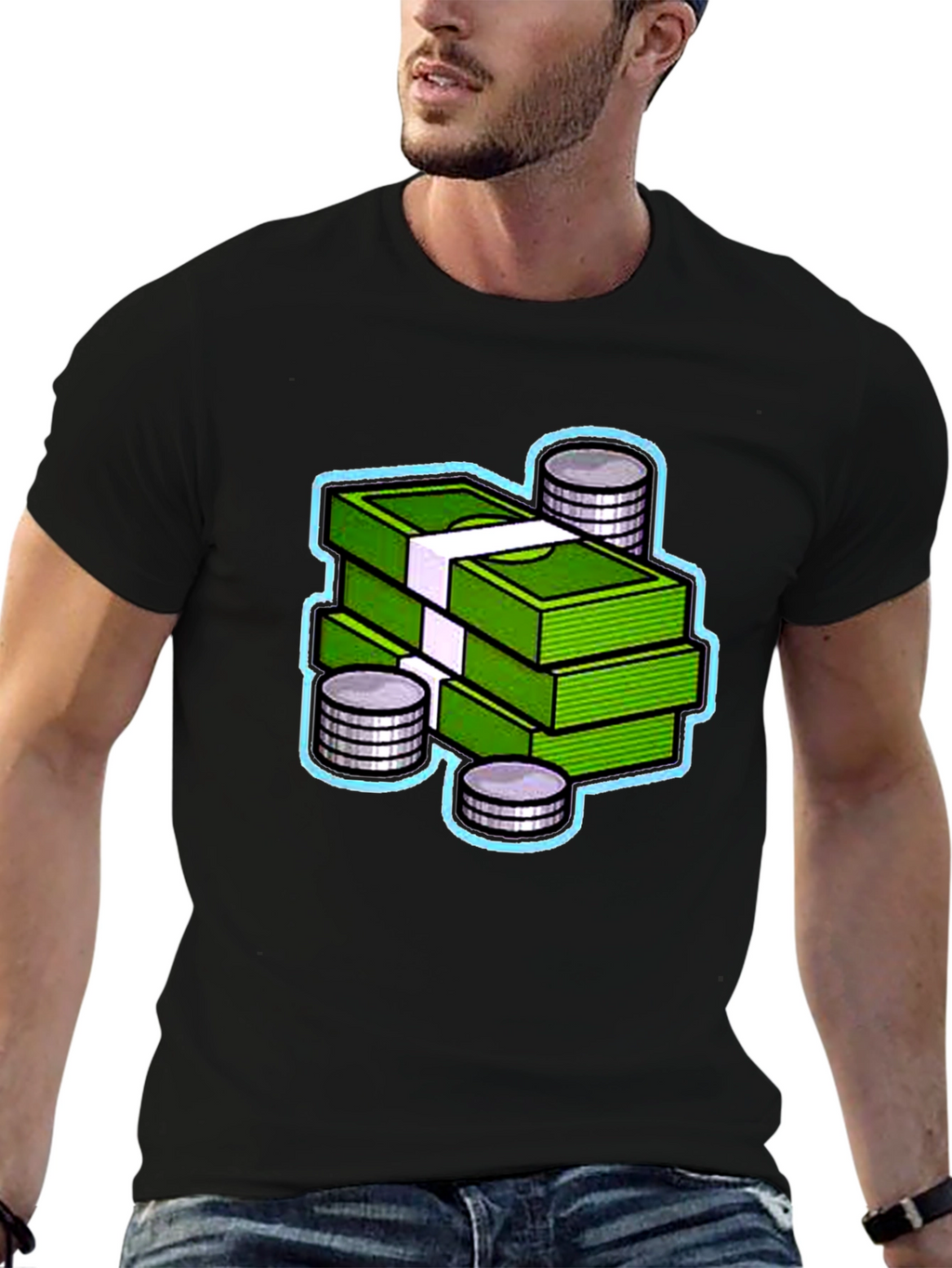 Money Stack Graphic Tee - Black Cotton T-Shirt