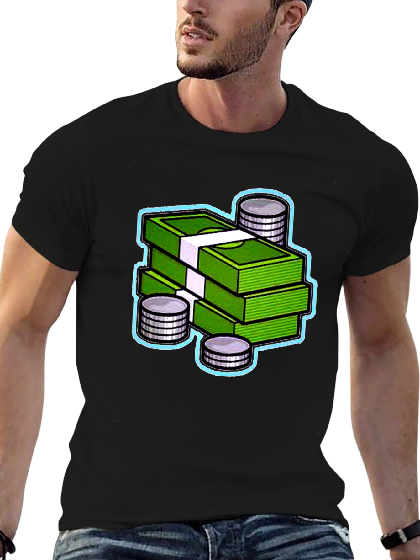 Money Stack Graphic Tee - Black Cotton T-Shirt