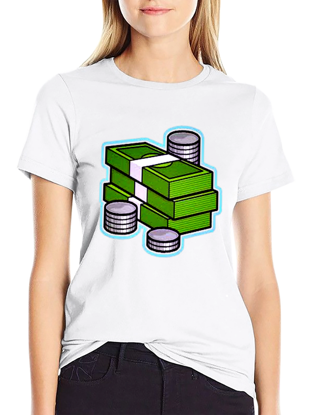 Money Stack Graphic Tee - Black Cotton T-Shirt