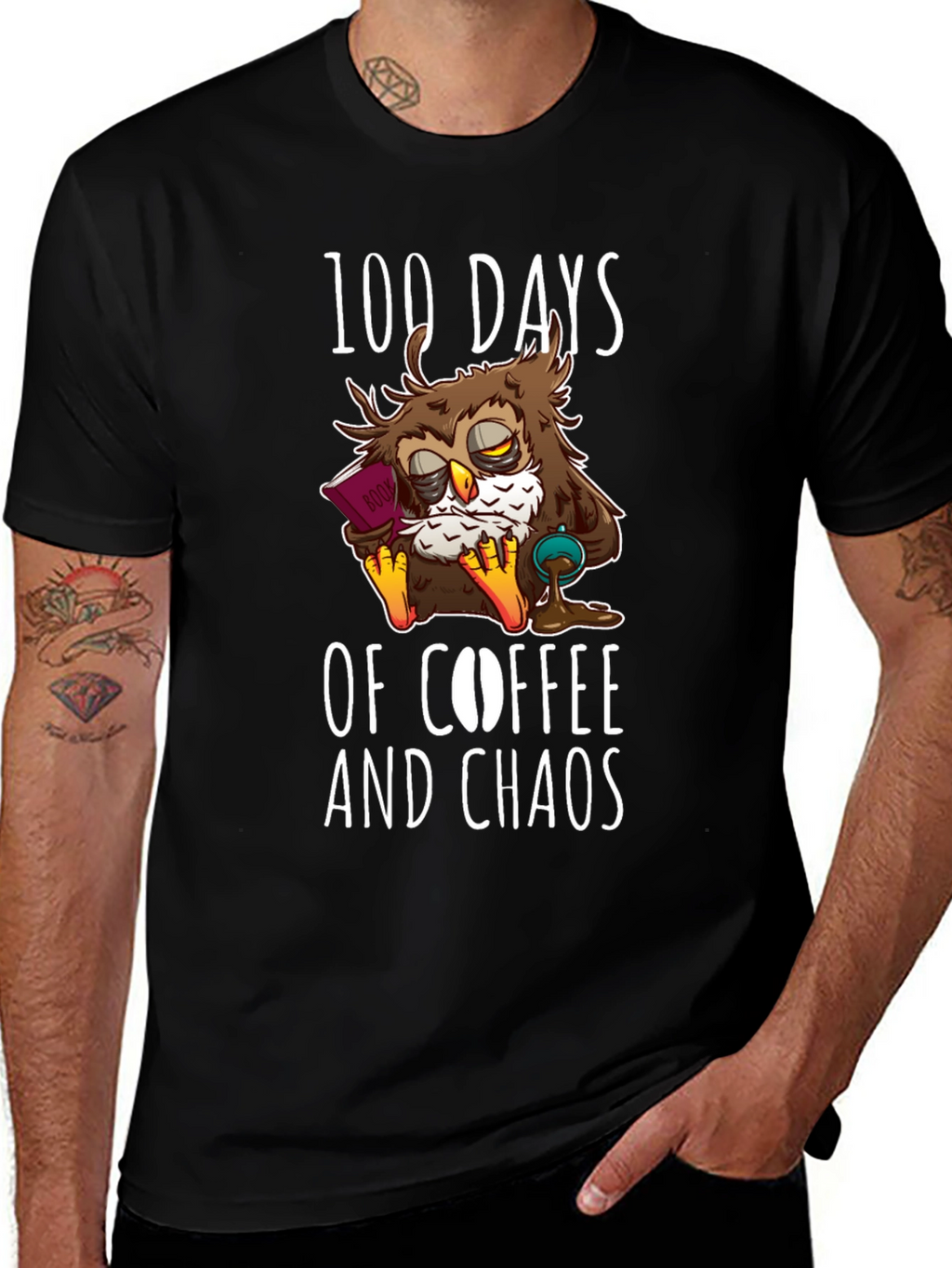 100 Days Coffee Chaos Owl T-Shirt