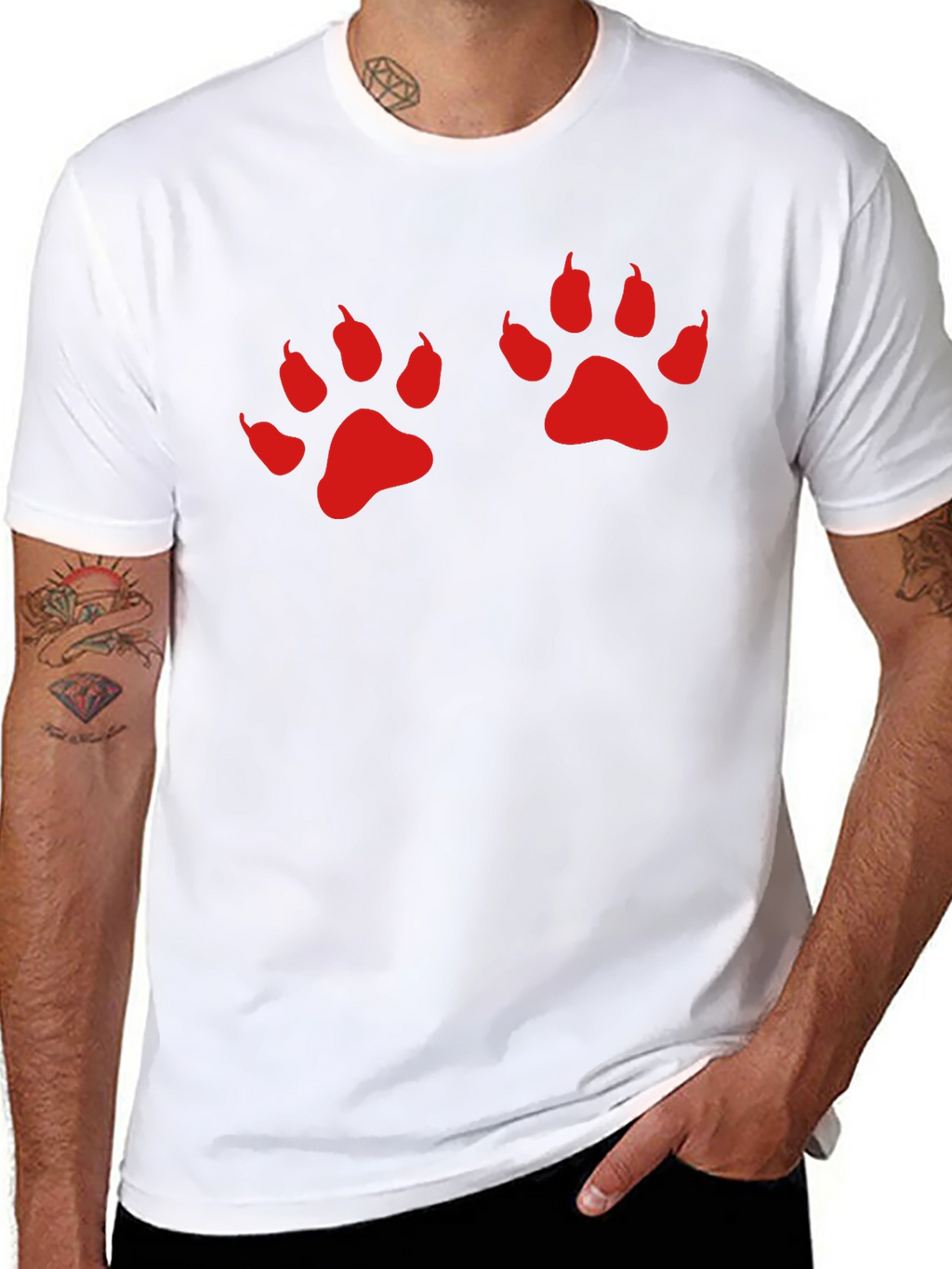 Black Tee with Red Paw Prints