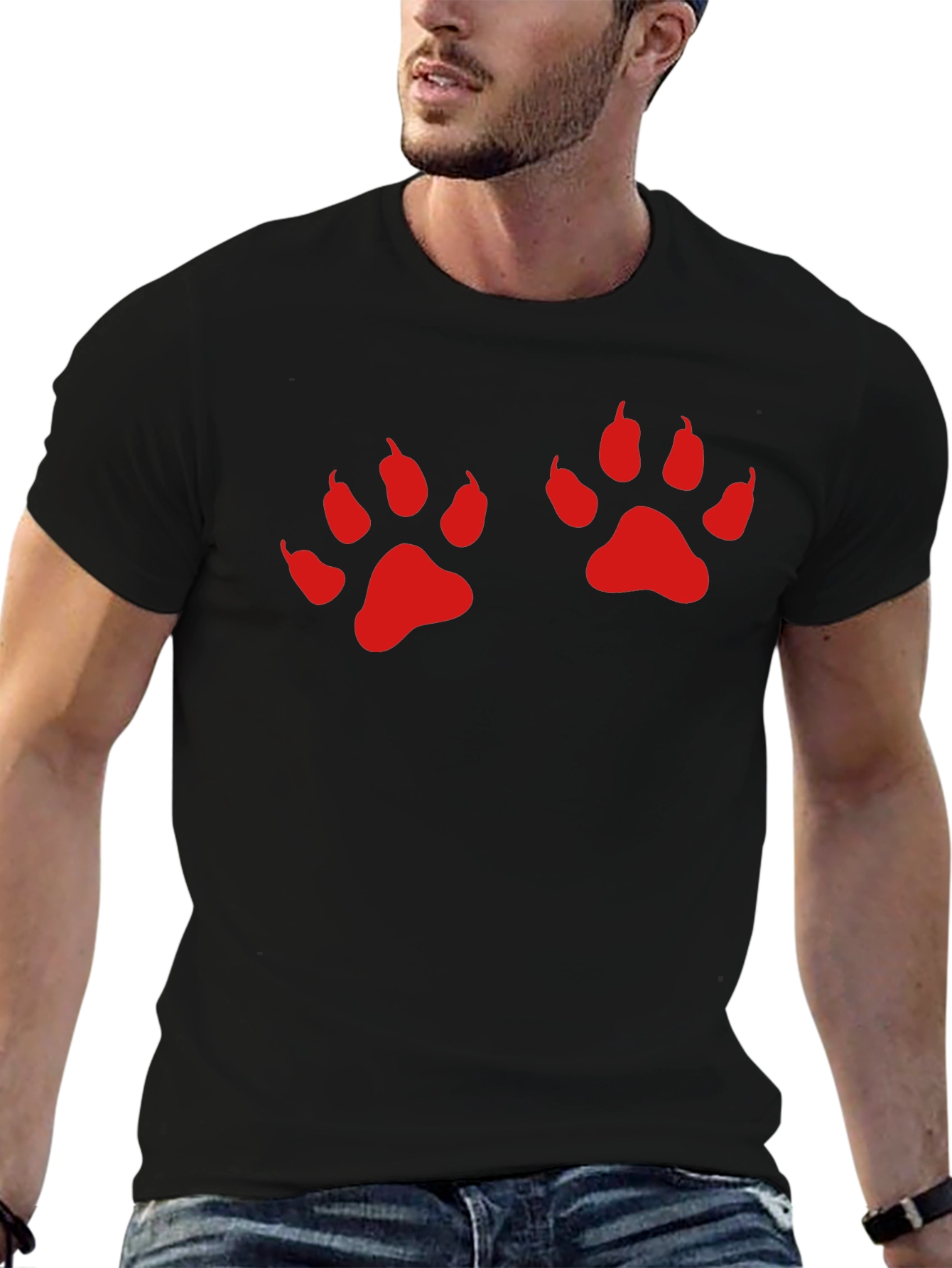 Black Tee with Red Paw Prints