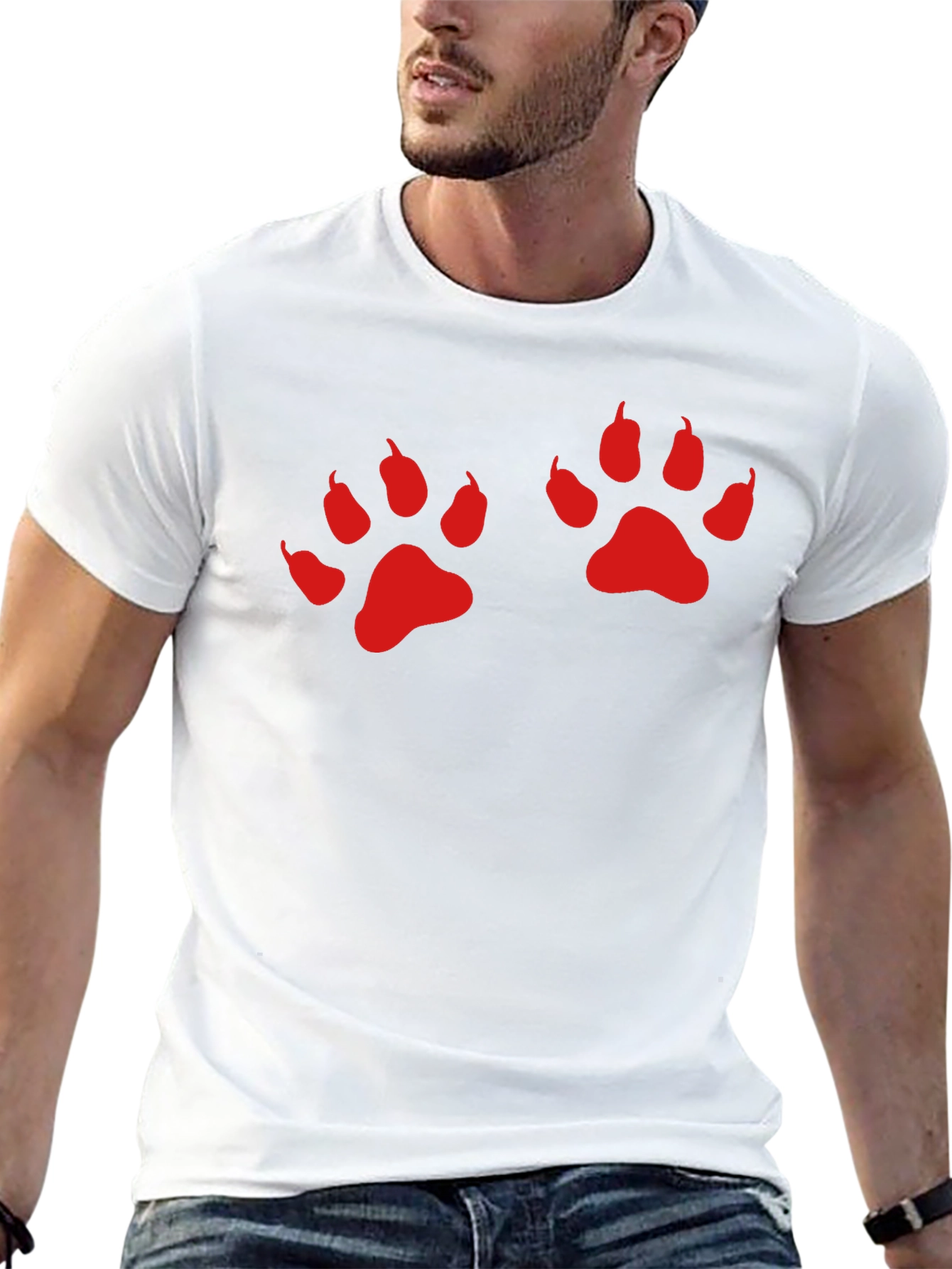 Black Tee with Red Paw Prints