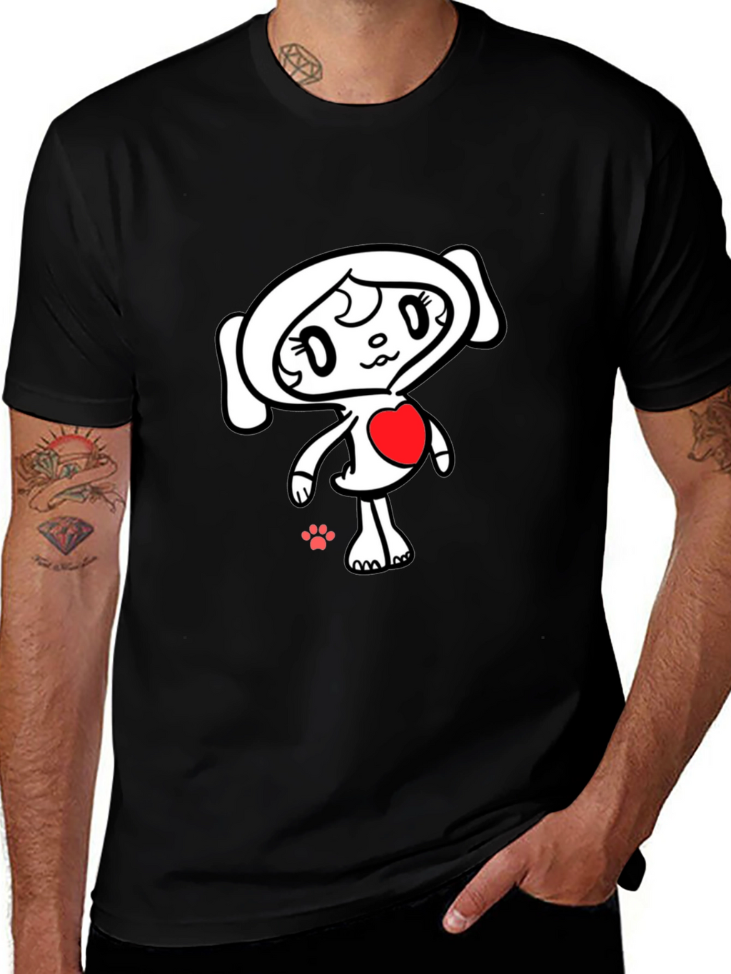 Black T-Shirt with Cute Heart Character