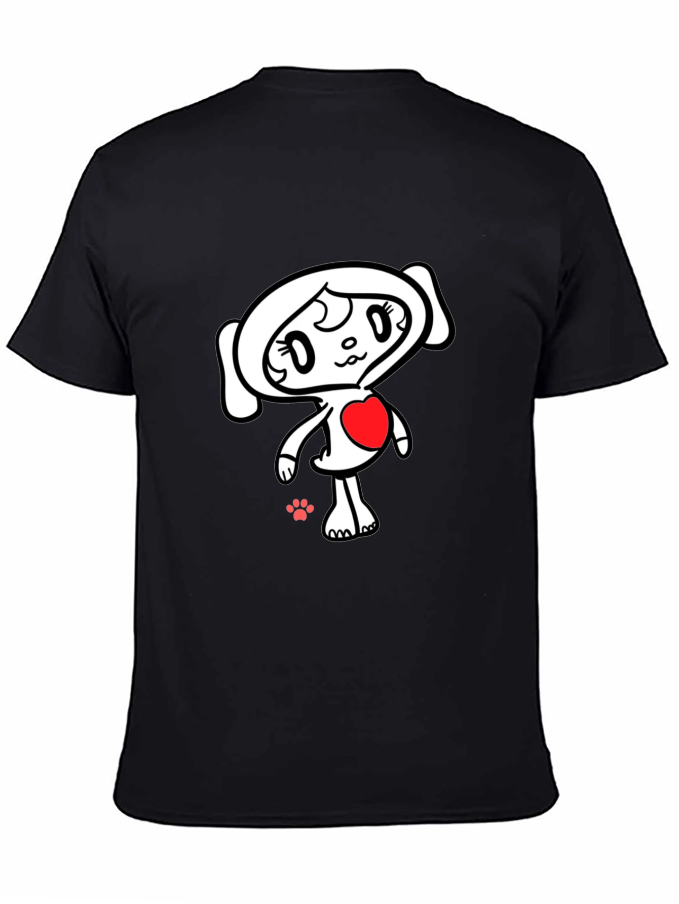 Black T-Shirt with Cute Heart Character