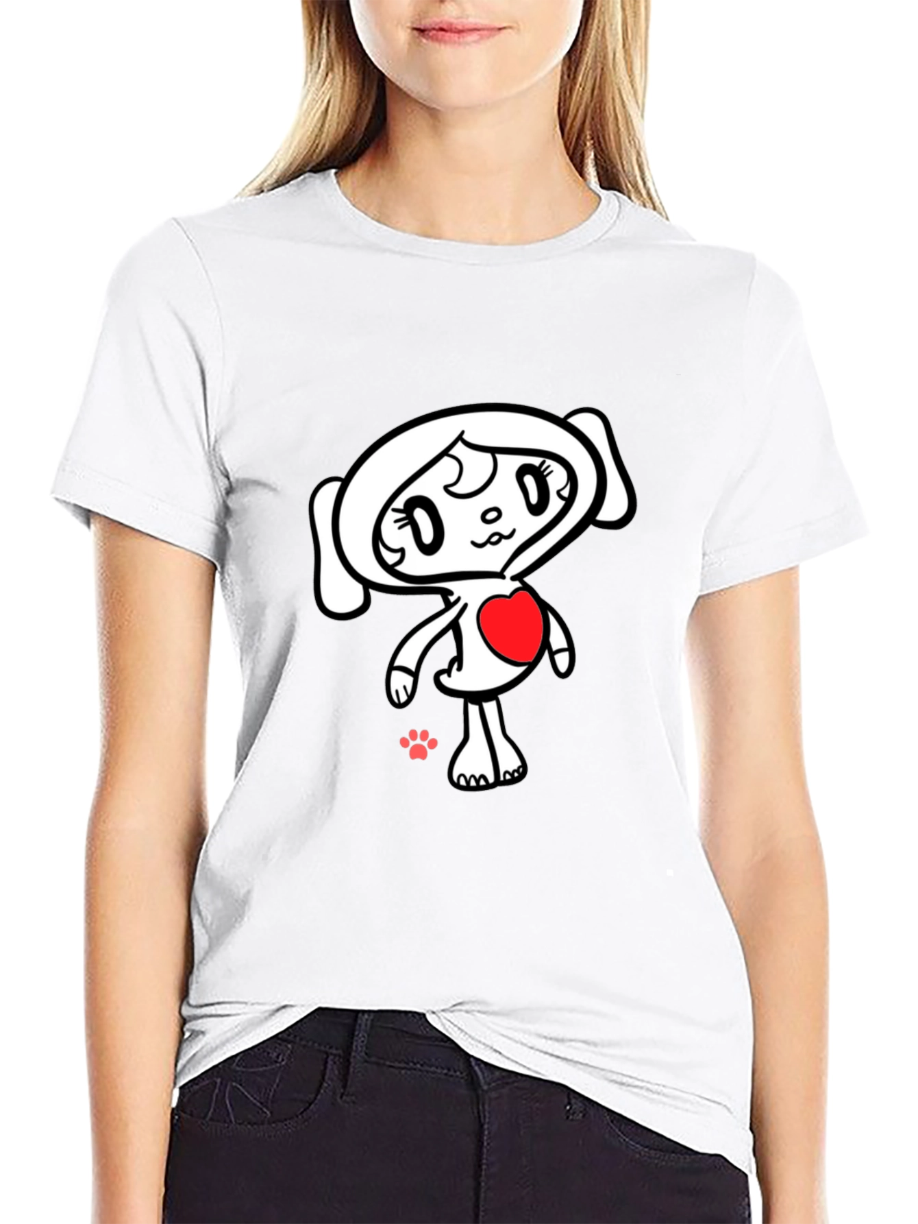 Black T-Shirt with Cute Heart Character