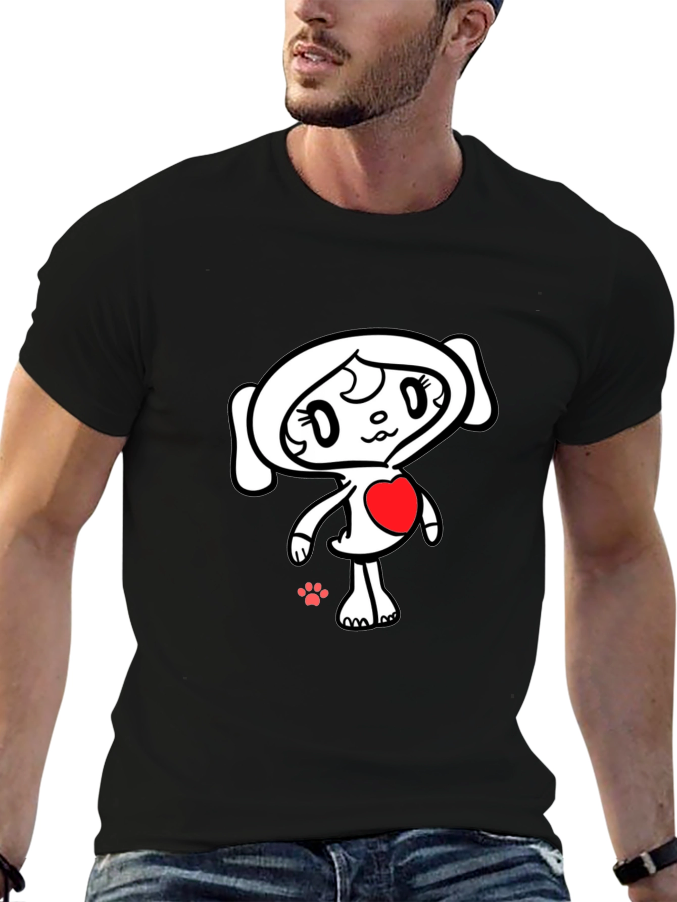 Black T-Shirt with Cute Heart Character