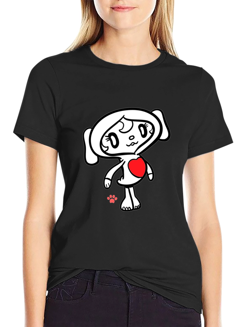 Black T-Shirt with Cute Heart Character
