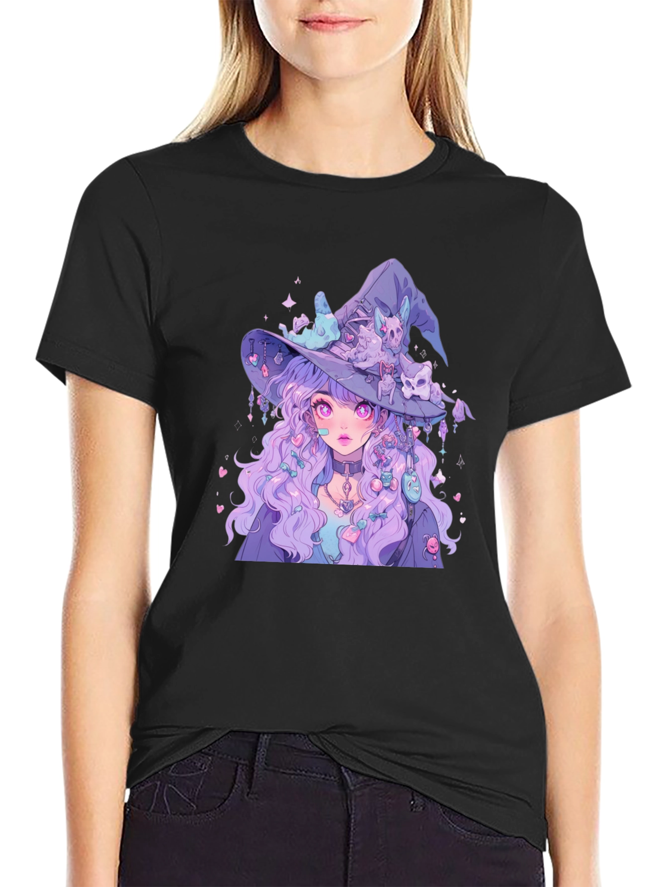 Anime Witch Graphic Tee - Black T-Shirt