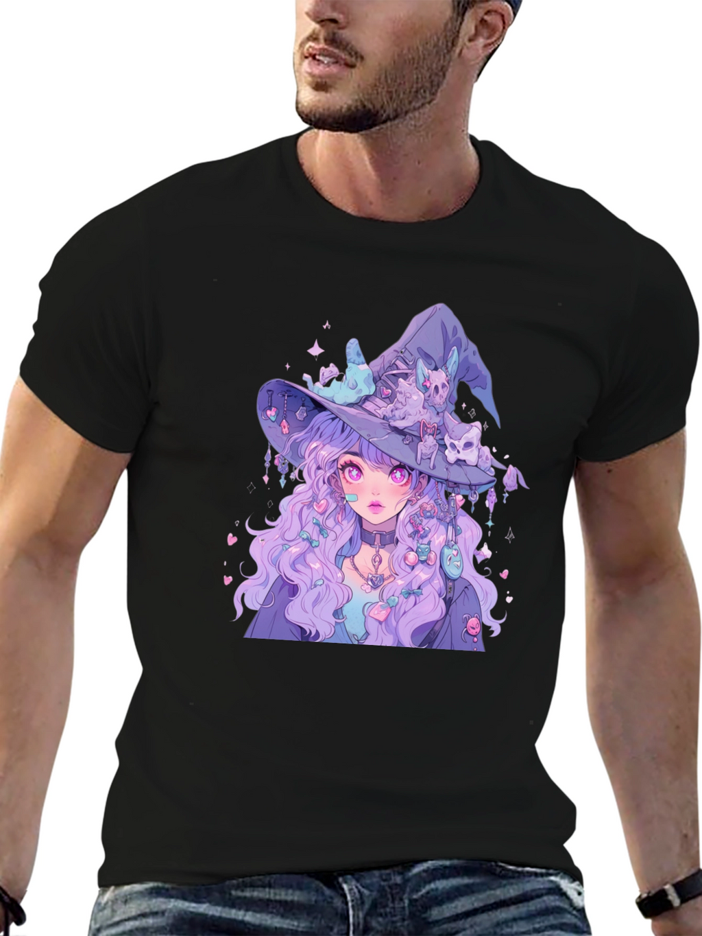 Anime Witch Graphic Tee - Black T-Shirt