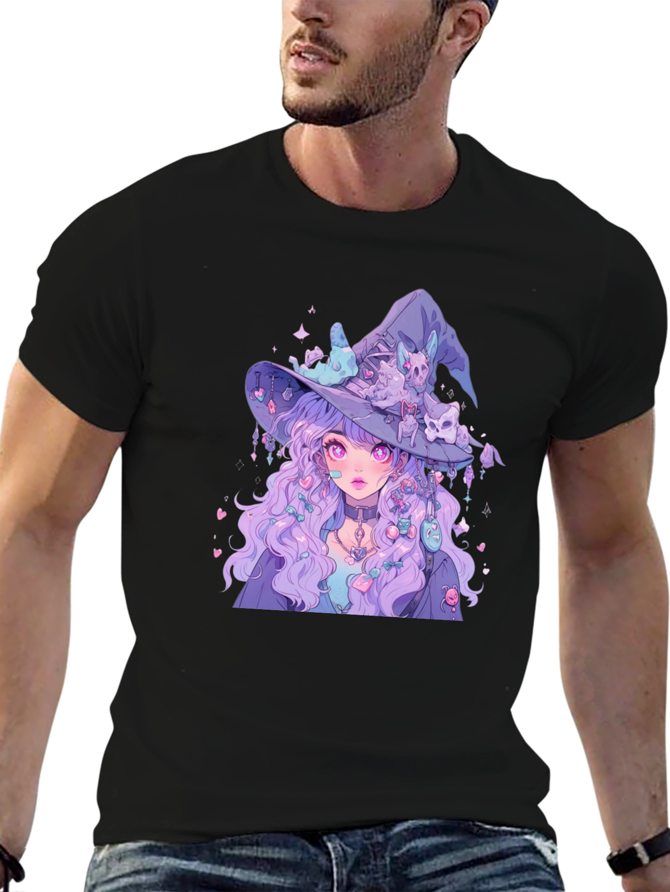 Anime Witch Graphic Tee - Black T-Shirt