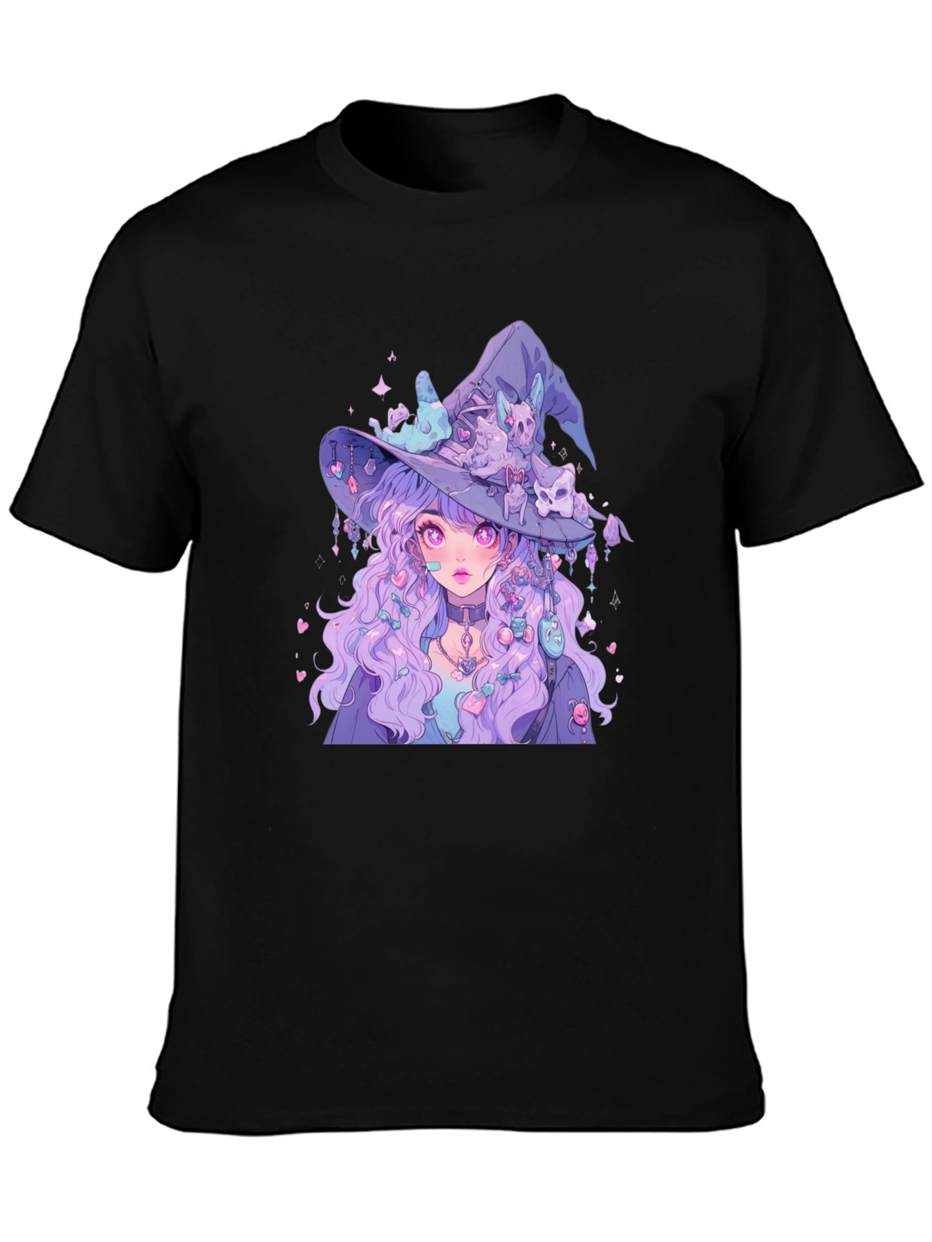 Anime Witch Graphic Tee - Black T-Shirt