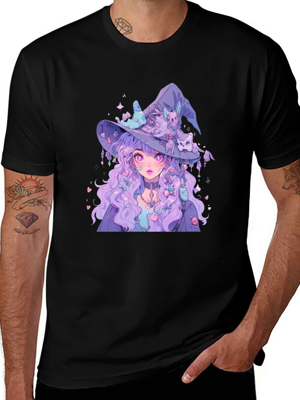 Anime Witch Graphic Tee - Black T-Shirt