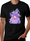 Anime Witch Graphic Tee - Black T-Shirt