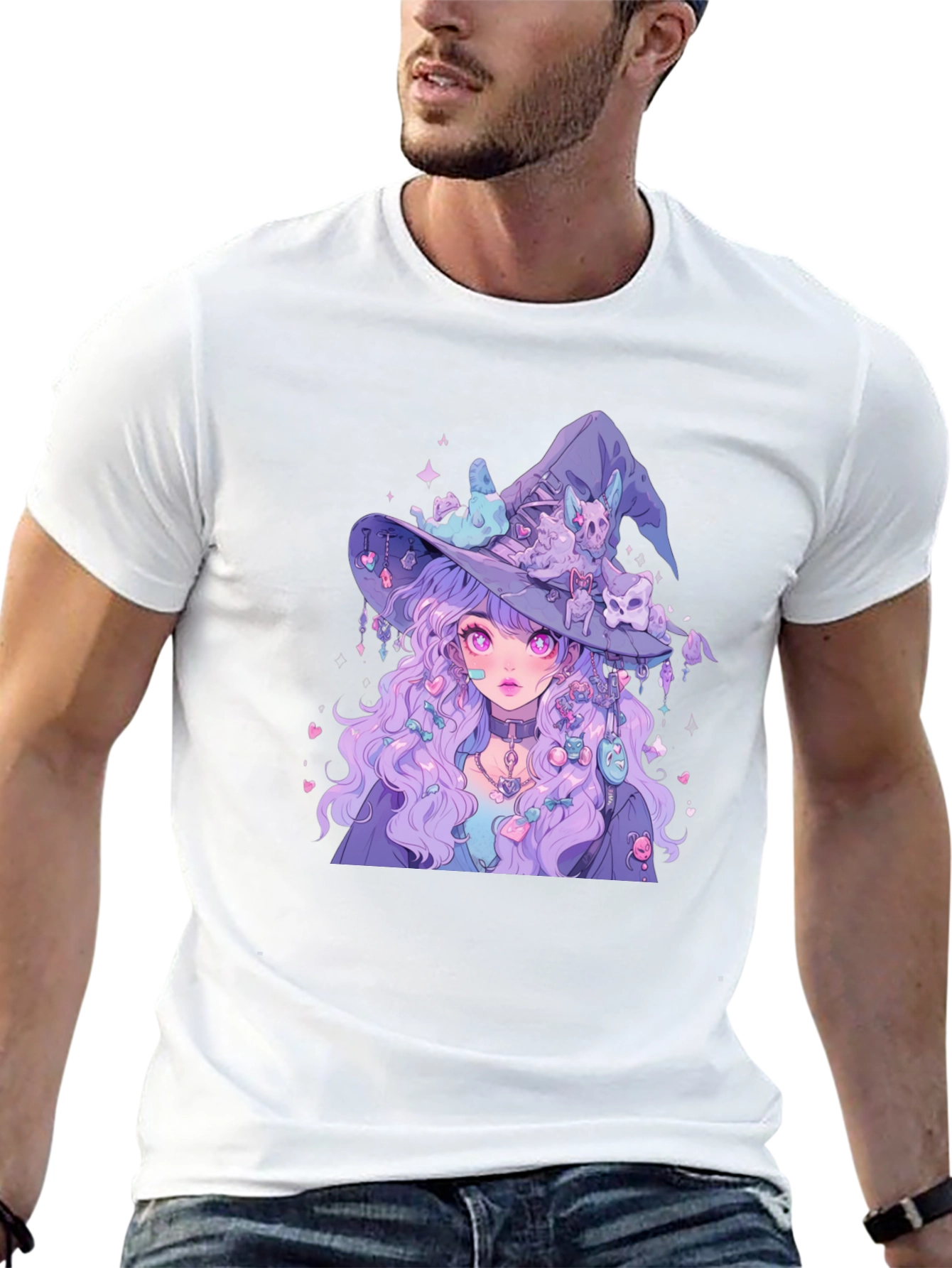 Anime Witch Graphic Tee - Black T-Shirt