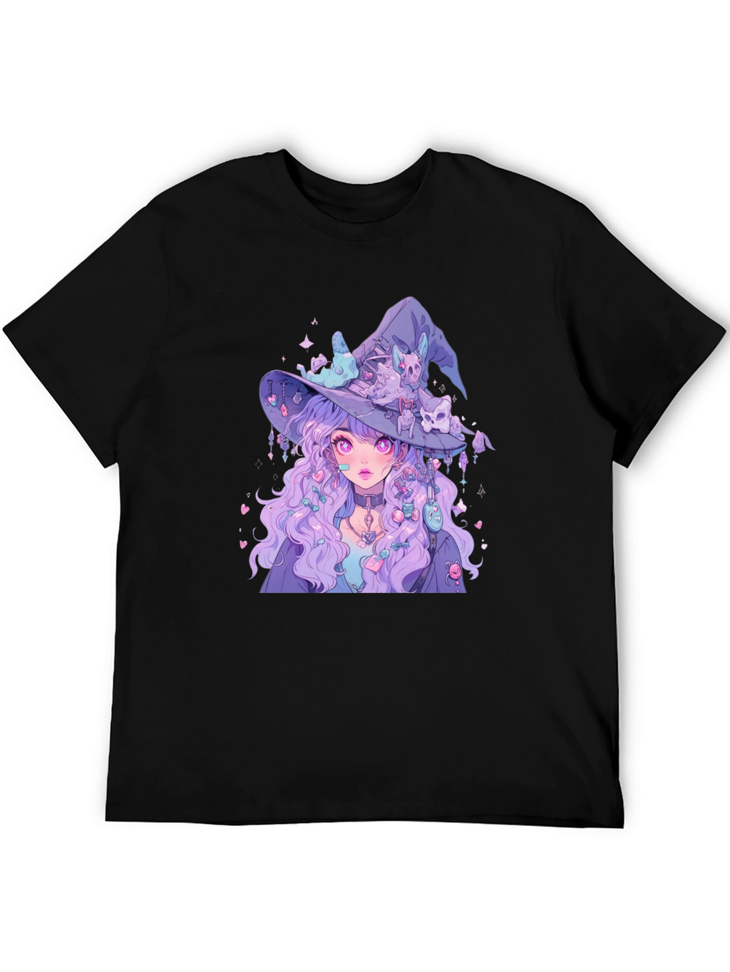 Anime Witch Graphic Tee - Black T-Shirt