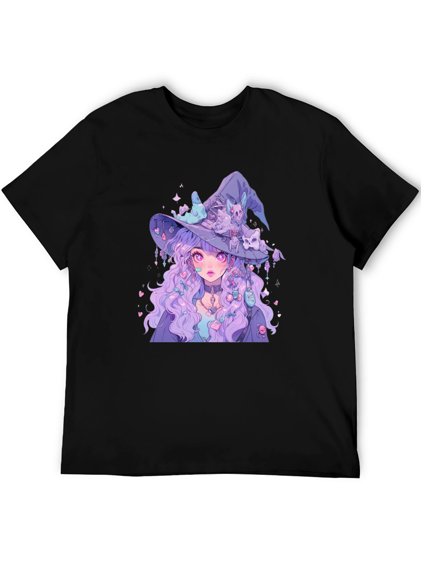 Anime Witch Graphic Tee - Black T-Shirt