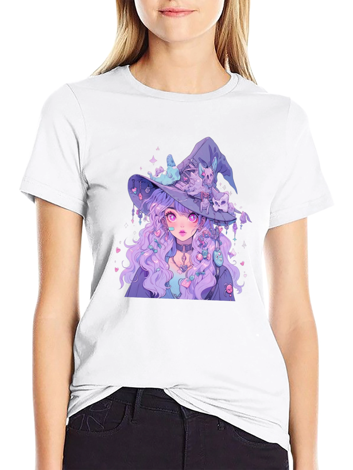 Anime Witch Graphic Tee - Black T-Shirt
