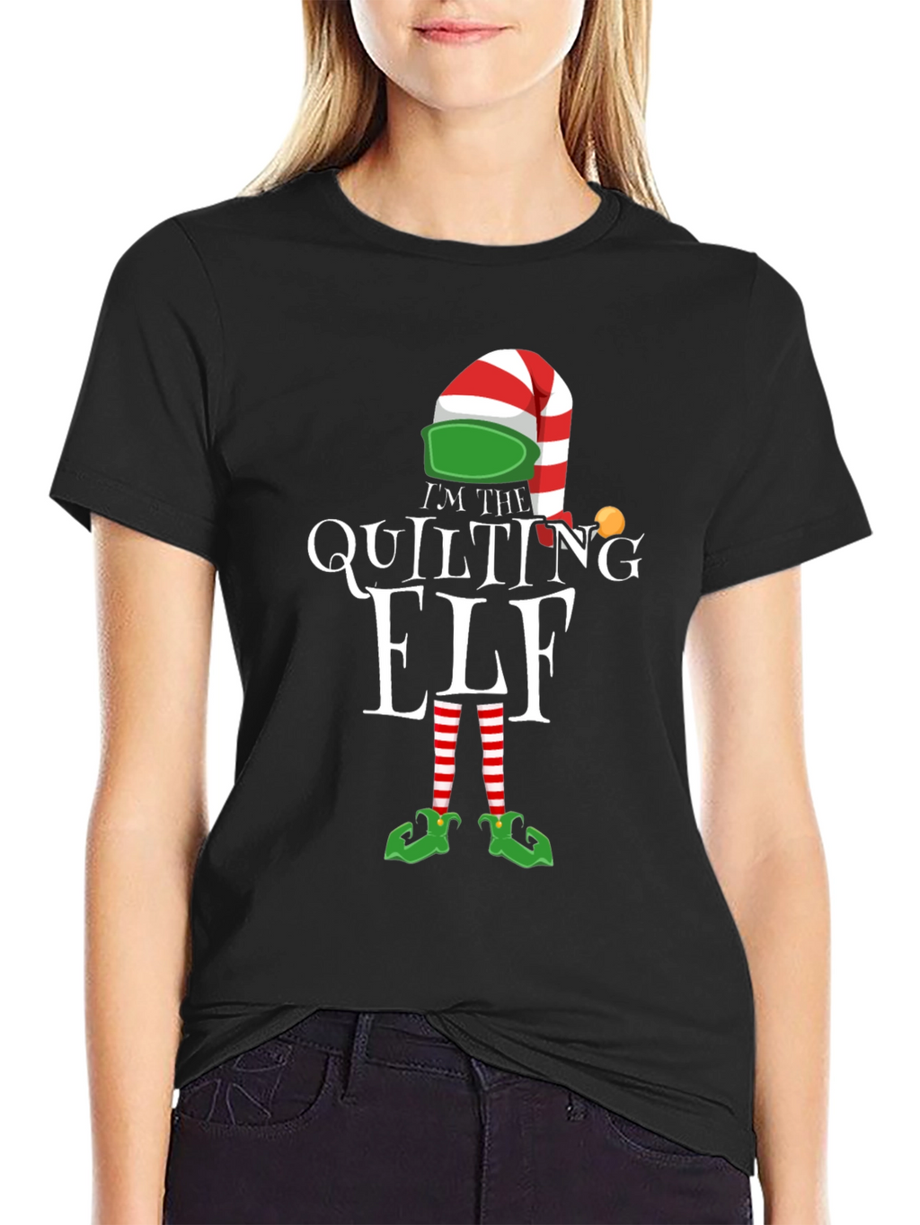 Quilting Elf Graphic T-Shirt: Holiday Humor Apparel