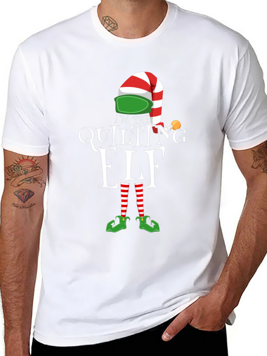 Quilting Elf Graphic T-Shirt: Holiday Humor Apparel