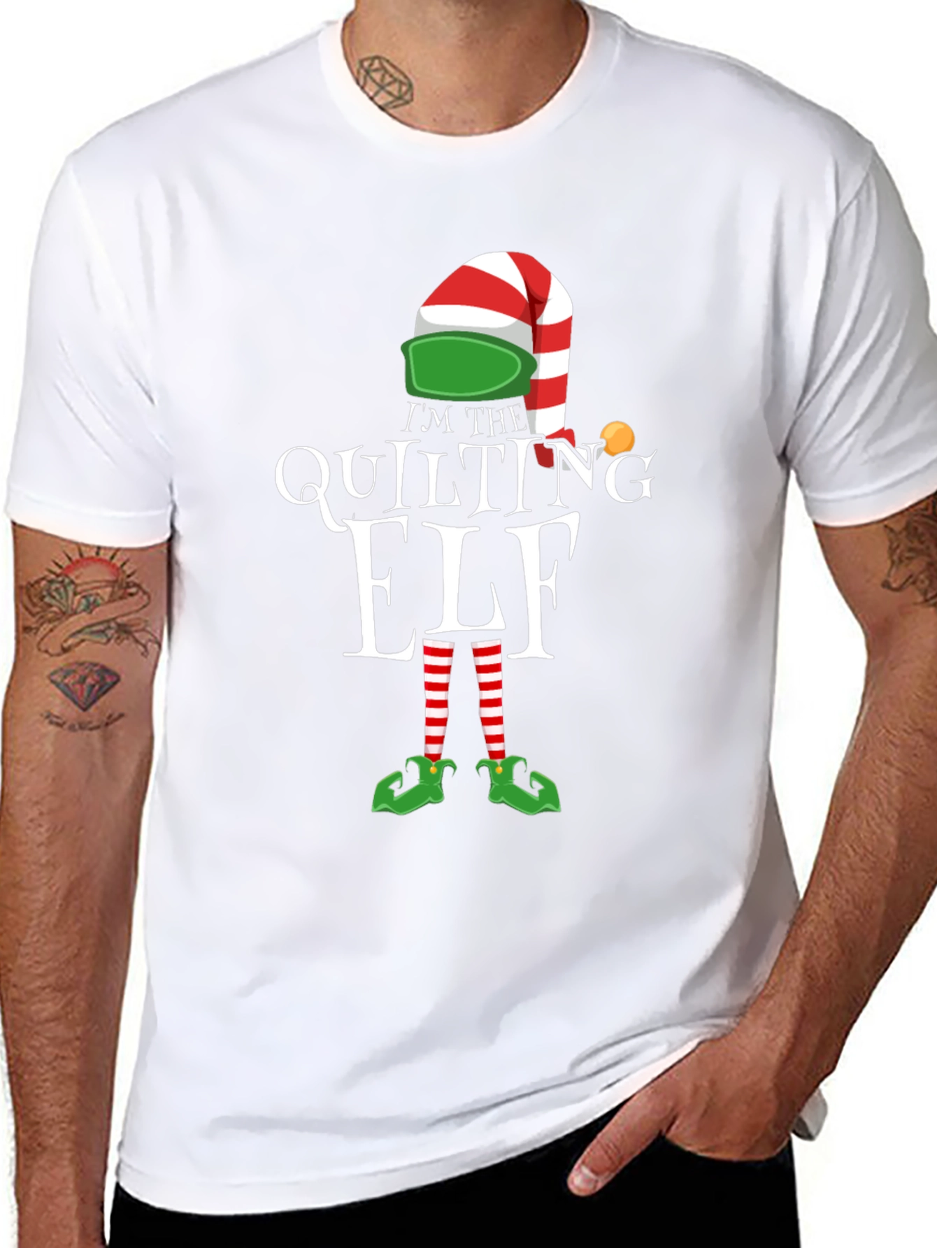 Quilting Elf Graphic T-Shirt: Holiday Humor Apparel