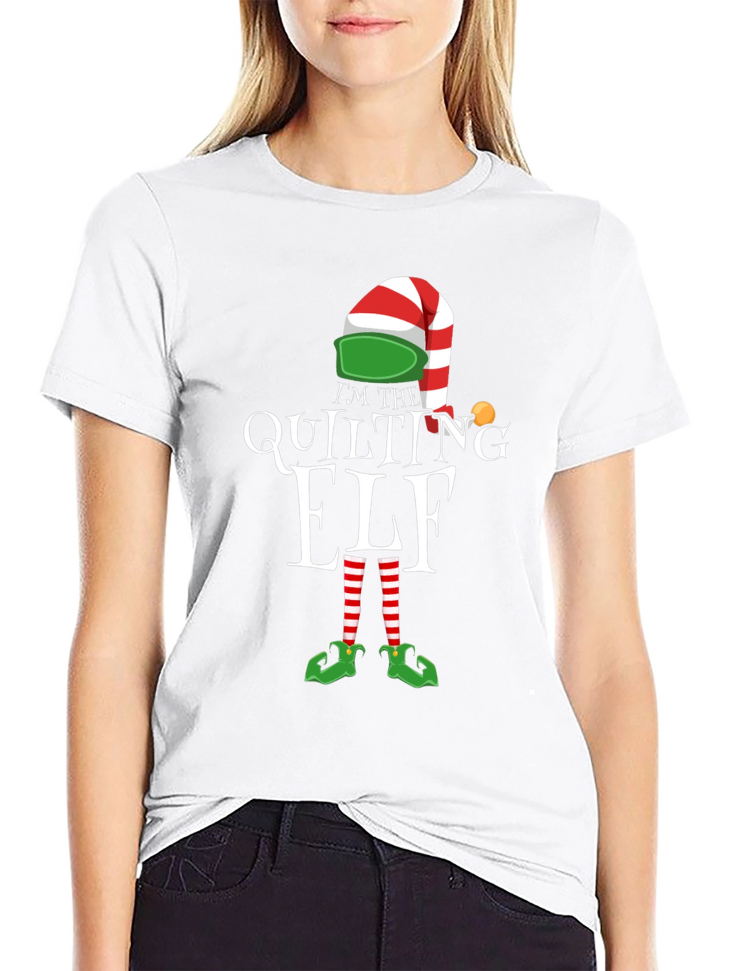 Quilting Elf Graphic T-Shirt: Holiday Humor Apparel