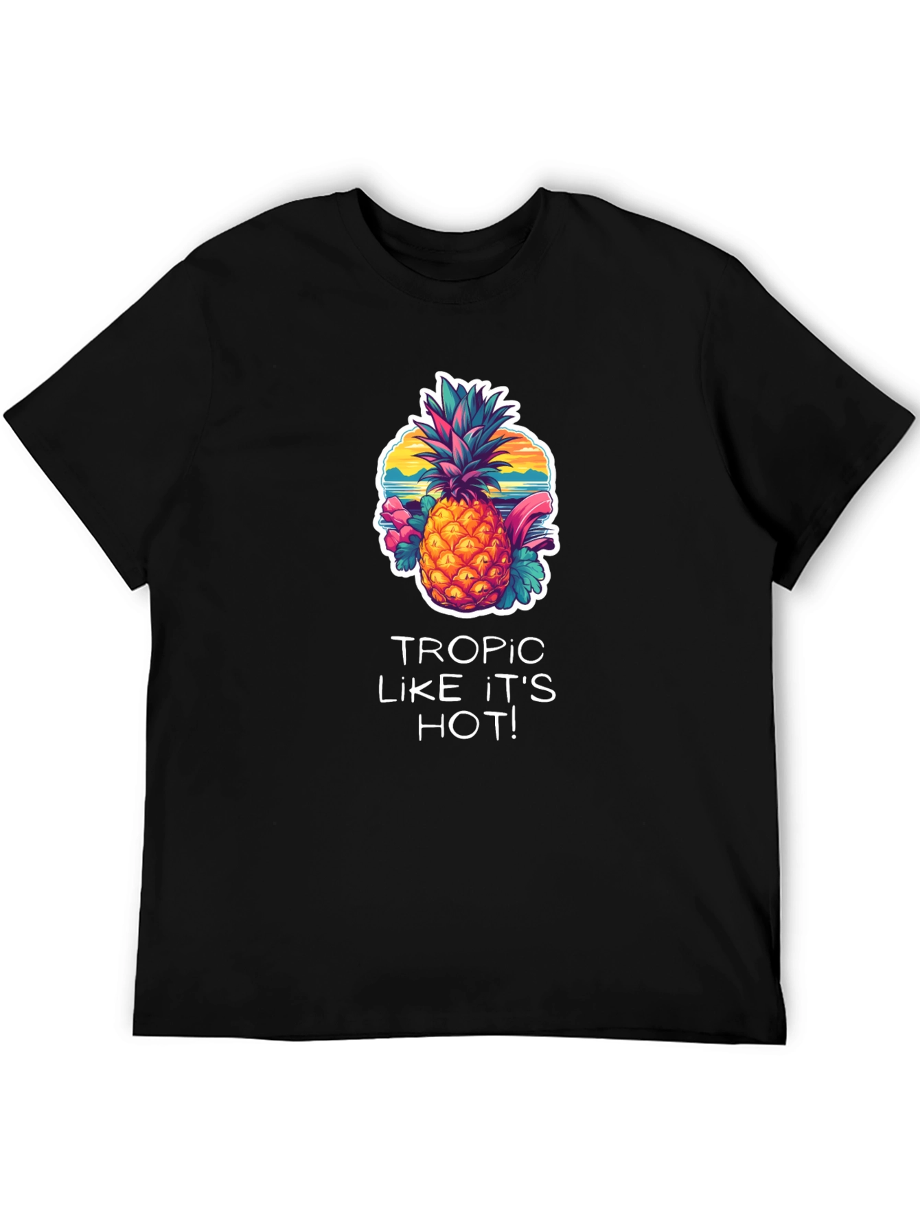 Tropical Pineapple Graphic Black T-Shirt