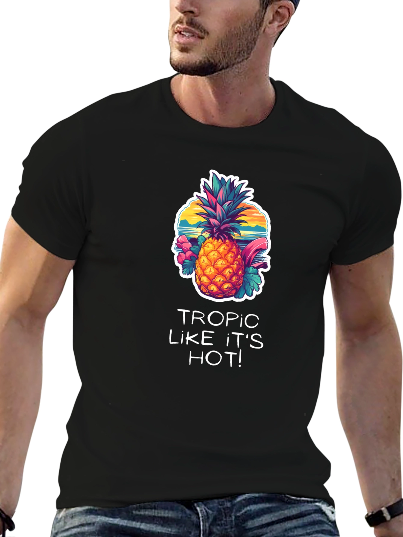 Tropical Pineapple Graphic Black T-Shirt