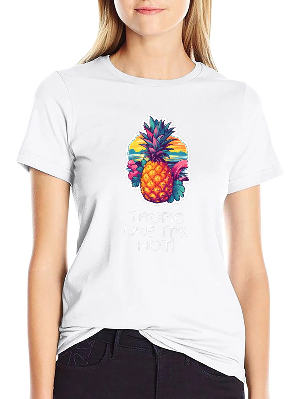 Tropical Pineapple Graphic Black T-Shirt