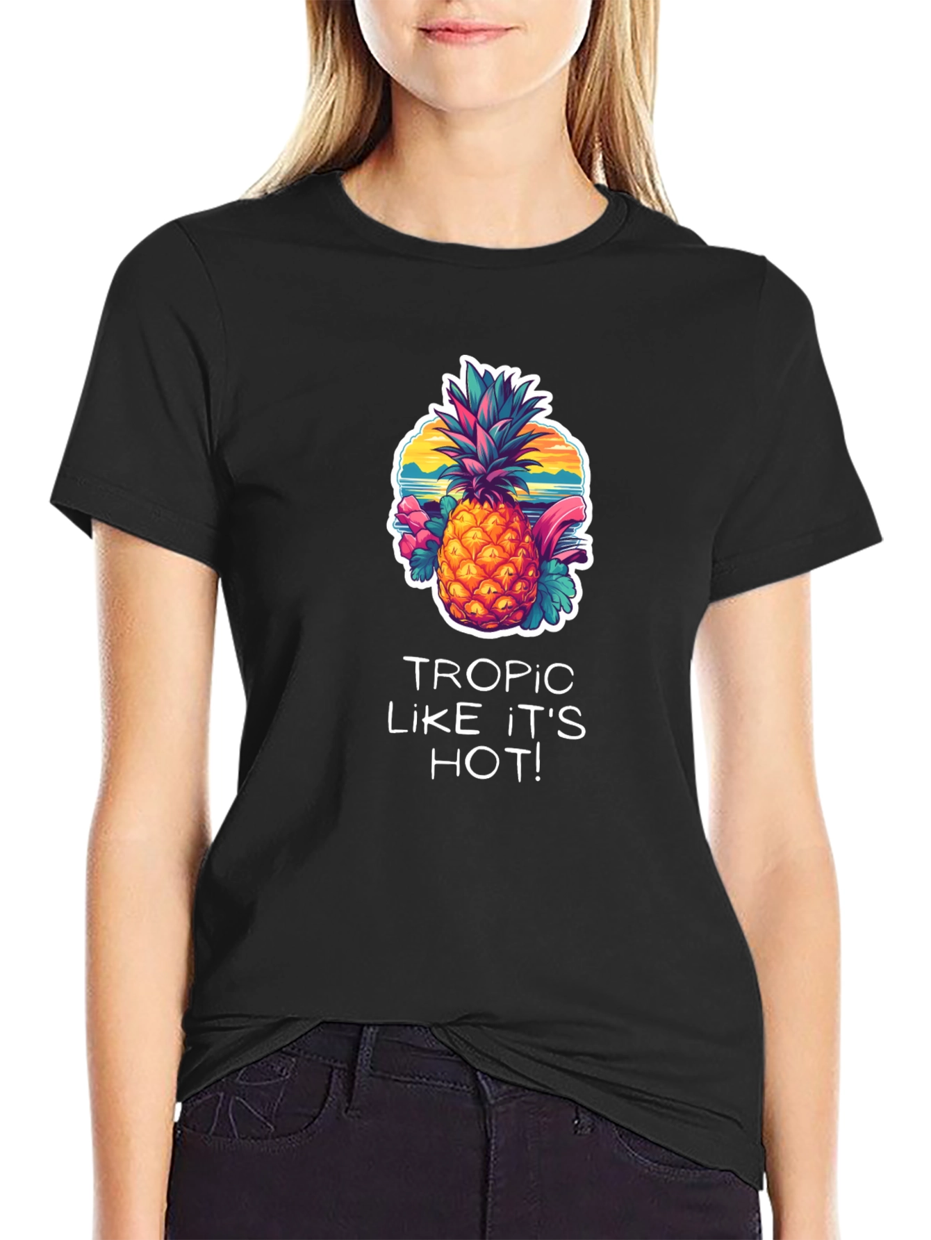 Tropical Pineapple Graphic Black T-Shirt