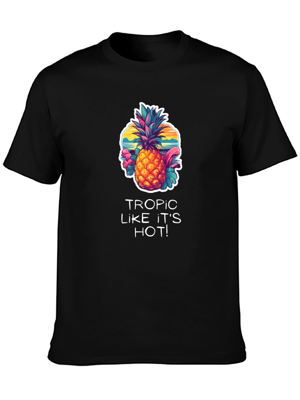 Tropical Pineapple Graphic Black T-Shirt