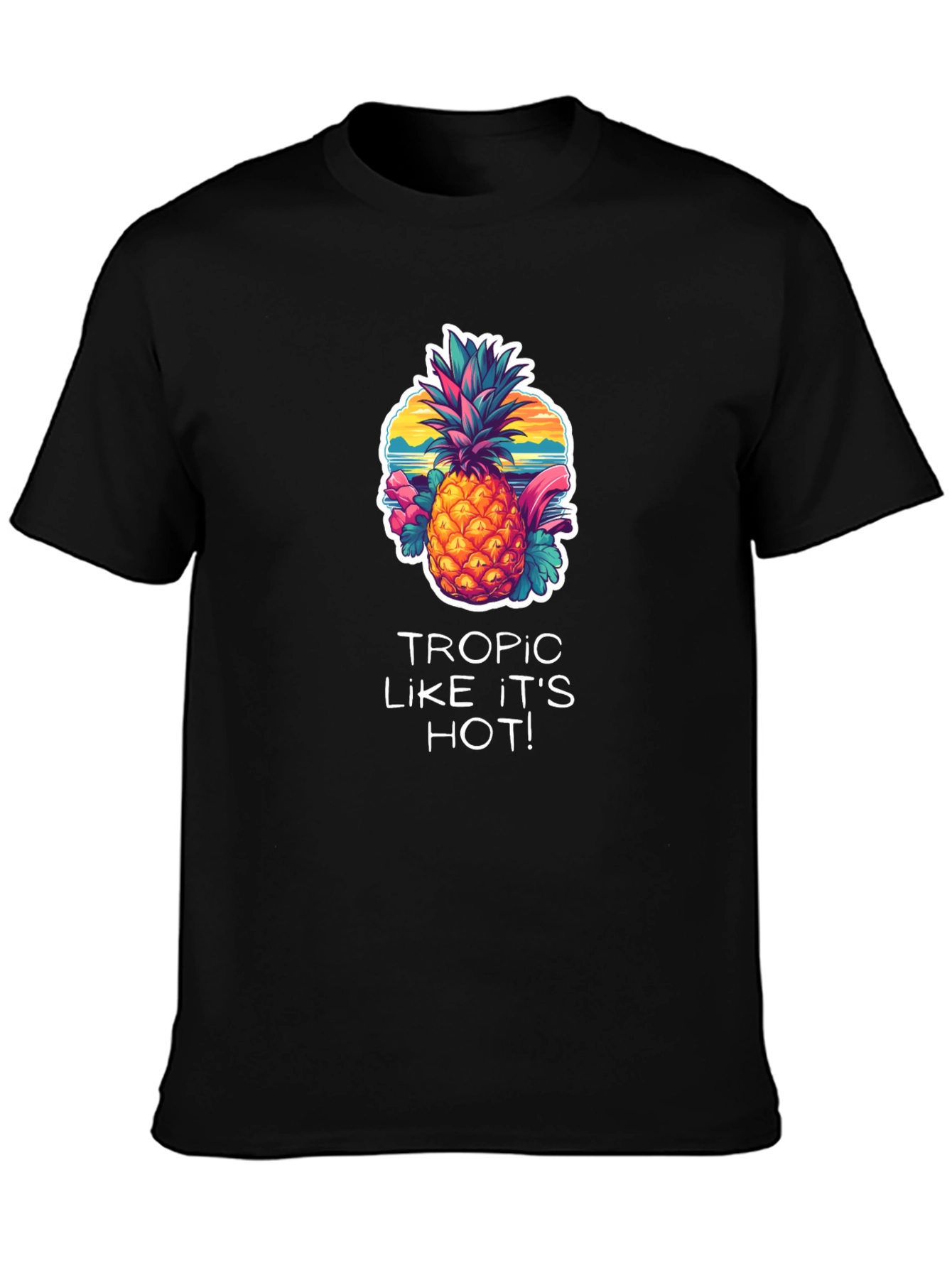 Tropical Pineapple Graphic Black T-Shirt