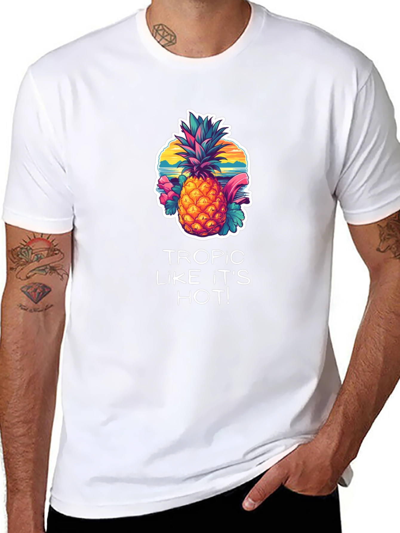 Tropical Pineapple Graphic Black T-Shirt