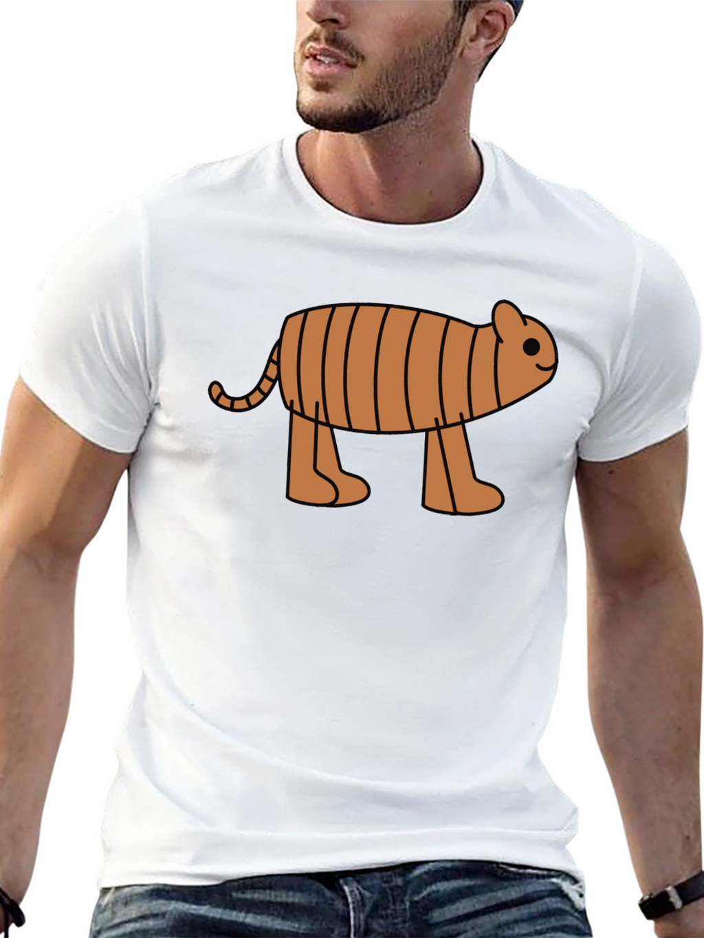 Cartoon Tiger Graphic Tee -  Black Cotton T-Shirt